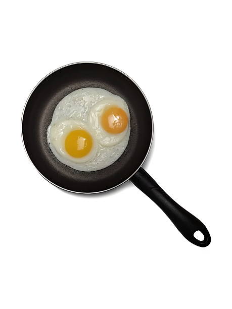 istock Two Sunny Side Up Eggs in Black Nonstick Frying Pan 2219545169