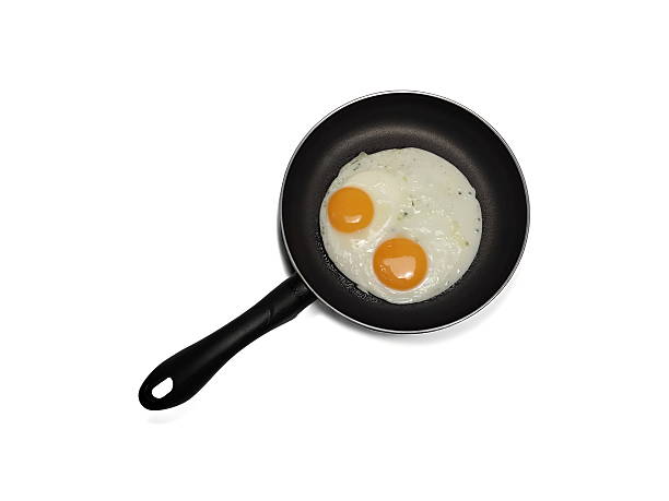 istock Two Sunny Side Up Eggs in Black Nonstick Frying Pan 2219545193