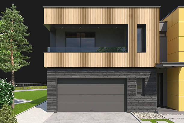 istock Modern Minimalist House Facade with Black Isolated Background 2219546666