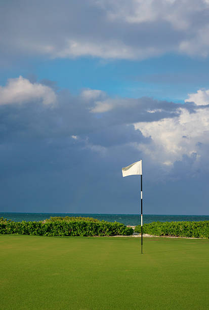 istock Golf flag and green at tropical Golf Resort. 2219548073
