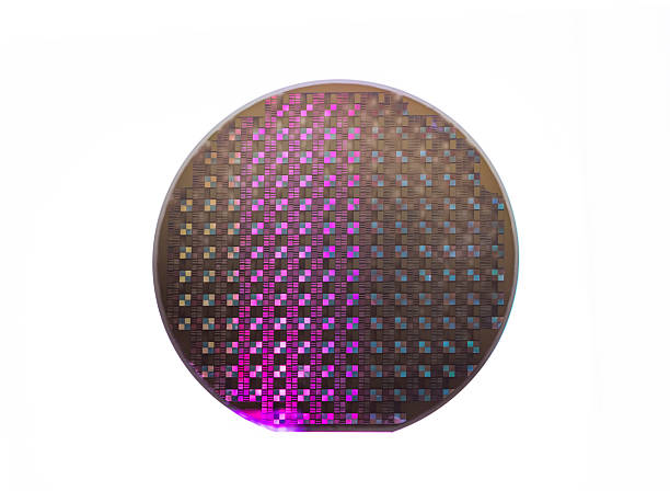 istock Silicon wafer with chips isolated on white background 2219563859