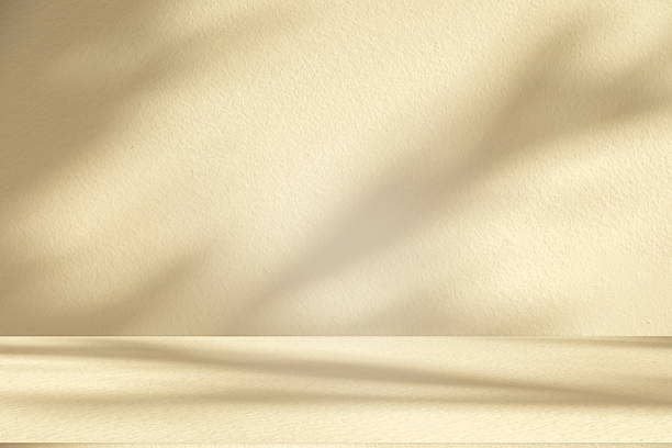istock Studio style background wall decoration presentation uses white and beige tones. with shadows cast from a nearby window, concept creating a decorative 2219570911
