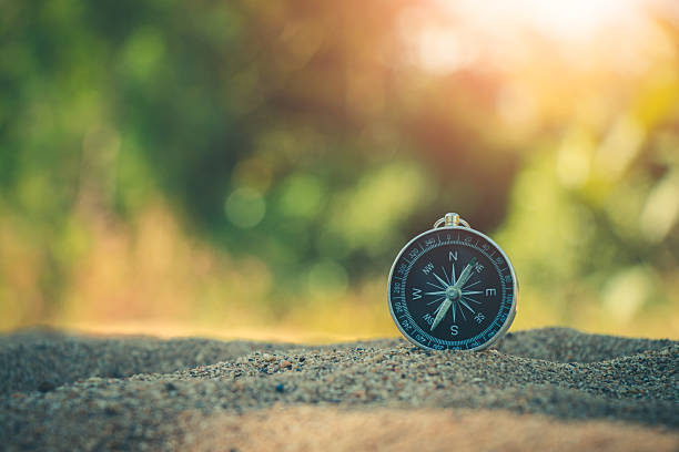 istock Weathered compass rests on a sandy landscape, marking an adventurous journey. 2219571164