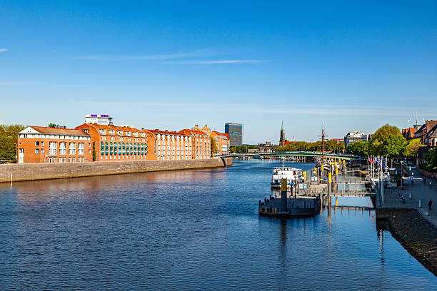 Cityscape with Teerhof on the left and view to the bridge at river Weser