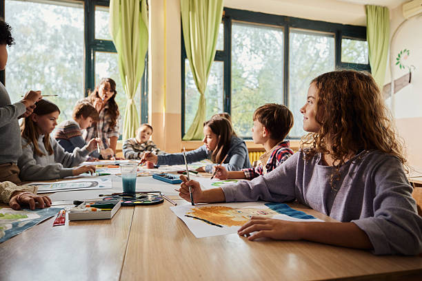 istock Schoolkids painting on art class at elementary school. 2219587633