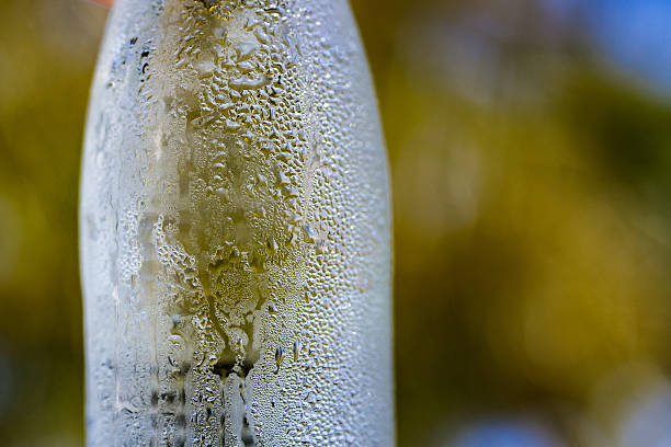 close up of cold water bottle with dipping drops.