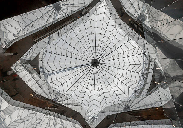 Looking up at the interior skylight