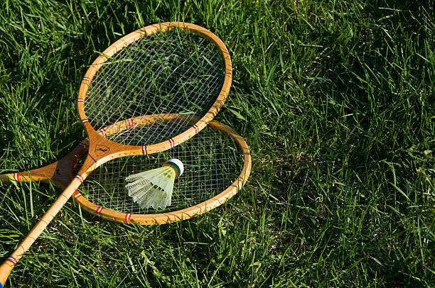 istock Shuttlecock and rackets on the grass 2219594023