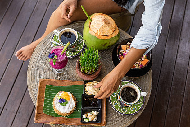 istock Indulgent meal display showcasing beautifully arranged fresh tropical dishes on a table. 2219601549