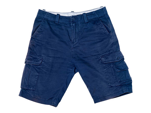 Classic navy blue cargo shorts with multiple pockets, laid flat on a white background. Comfortable and practical summer wear.