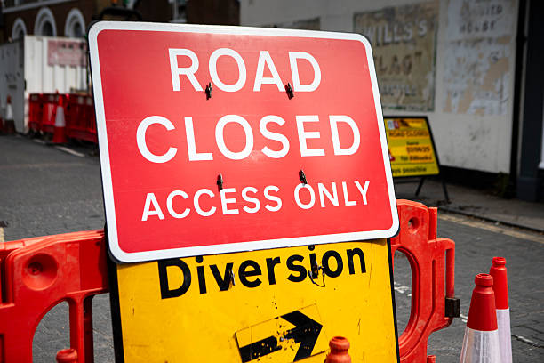 Road ahead closed due to roadworks