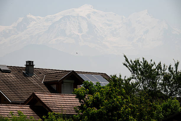 Air Pollution in the Alps - Haze on the Mont Blanc in France from air pollution caused by wild fires