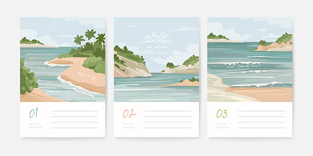 istock Set of beautiful banner, poster or greeting card design template with sandy summer beach 2219632874