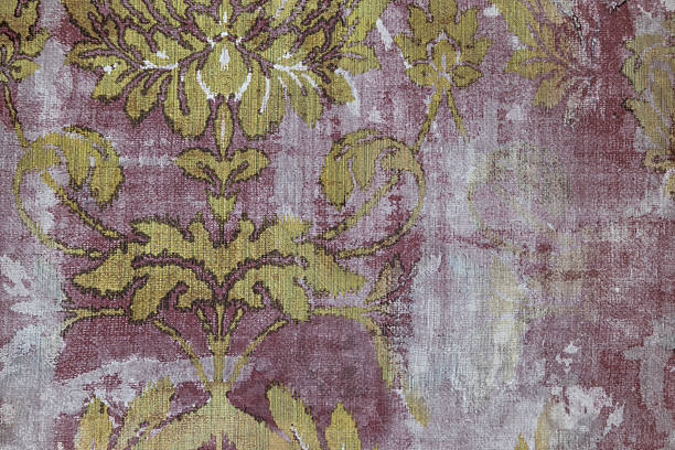 istock Vintage Floral Fabric Wallpaper with Gold and Purple Damask Pattern Texture 2219633673