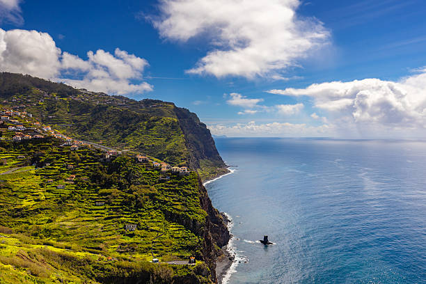 istock Coastal town with ocean view and mountains 2219642480