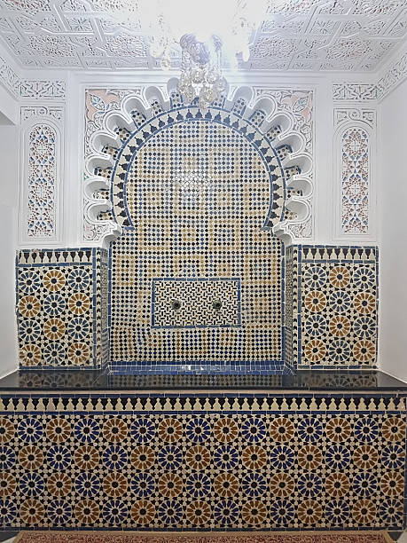 istock Chefchaouen, 2015: Moroccan zellige tiles, framed by elaborate plasterwork, unveil rich, detailed patterns 2219648286
