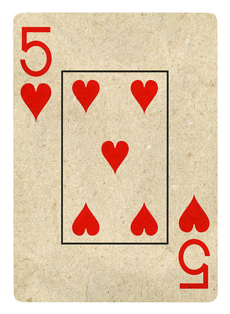 Five Of Hearts Recycled playing card - Isolated (clipping path included)