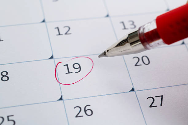 istock Red mark on the calendar at number 19 2219657844