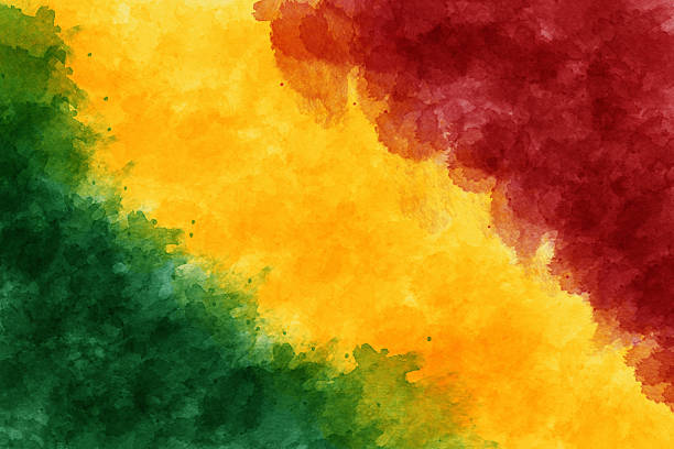 istock Mesh gradient with grain texture watercolor. Red, green, yellow colors. Abstract banner. Black history month. Juneteenth. MLK day. 2219663317