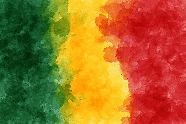 istock Mesh gradient with grain texture watercolor. Red, green, yellow colors. Abstract banner. Black history month. Juneteenth. MLK day. 2219663341