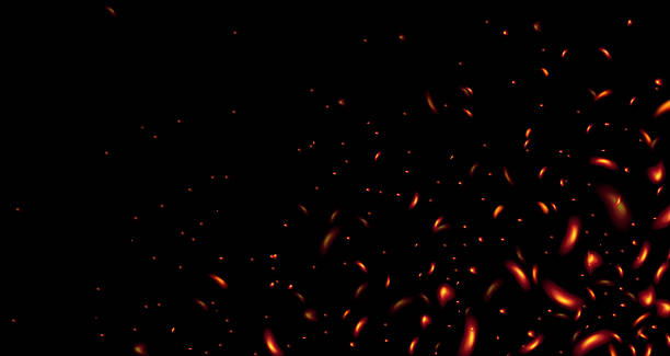 istock Fire red flying sparks on black background, heat sparkles in the corner, abstract flying flame particles, burning elements Vector illustration. 2219663676