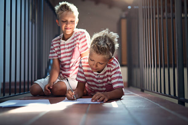 Boy studying at home