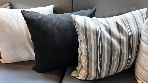 istock Decorative pillows arranged on a modern couch in a living room 2219669882