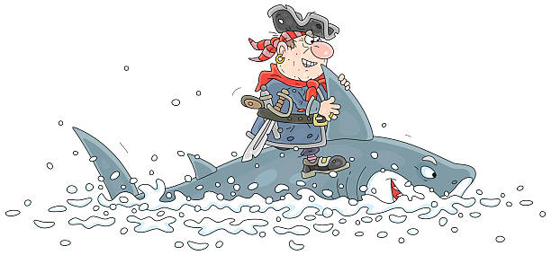 istock Funny pirate riding a shark in a sea 2219670135