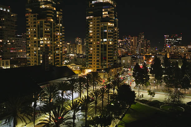 Beautiful Downtown San Diego, CA at Night. FAA Authorization was obtained for this flight in restricted airspace.