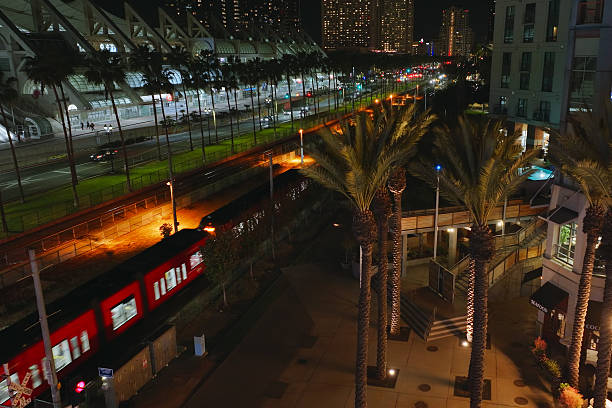 Trolly in San Diego, CA at Night. FAA Authorization was obtained for this flight in restricted airspace.