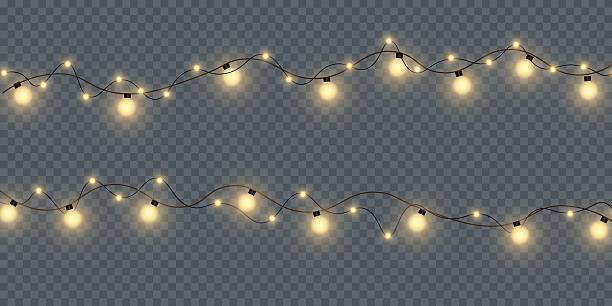 istock Festive Christmas light gold garlands PNG. Decor element for postcards, invitations, backgrounds, business cards. Winter new collection 2219672967