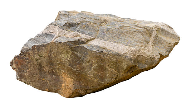 istock Rough-textured stone displayed against a white background illustrates geological features. Ideal for educational purposes, natural history exploration, and mineral studies. Front view, cut out rock. 2219674499