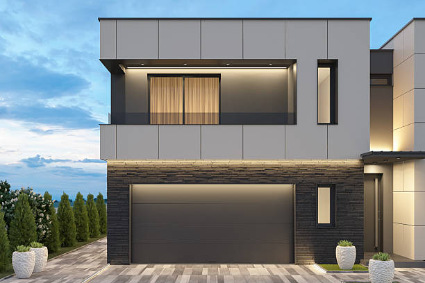 istock Modern Luxury Villa with Illuminated Pathway at Dusk 2219675269