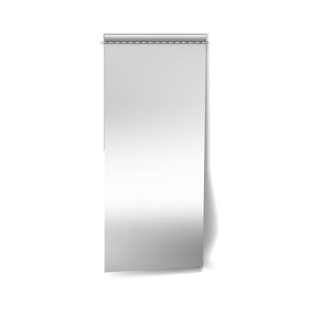 istock Vertical textile label with seam stitches along the top edge. Realistic blank white tag mockup. 2219678115