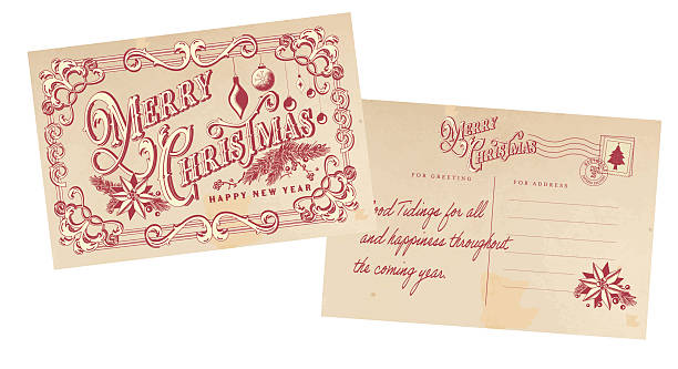 istock Vintage Postcard Hand lettered Merry Christmas Season Greeting Postcard front and back design template 2219694166