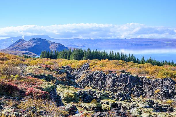 The Langistigur canyon in Pingvellir National Park is a geologically significant hiking trial that offers a walk through two tectonic plates.