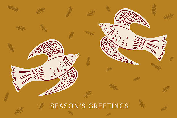 Retro holiday design with Doves bold modern colors. Flat colors, easy to edit. Comes with a high resolution jpeg. Ideal for use as a holiday card, party invitation or sign.