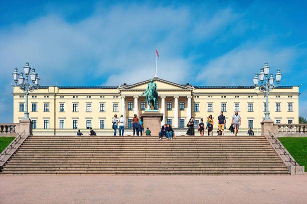 Parliament building in Norway, Norwegian Parliament building (Stortinget) on Karl Johan Street (Karl Johans Gate) in Oslo, aerial view of the parliament palace in OsloThe Storting building (Norwegian: Stortingsbygningen) is the seat of the Storting, the parliament of Norway. The building is located at Karl Johans gate 22 in central Oslo, Norway. It was taken into use on 5 March 1866 and was designed by the Swedish architect Emil Victor Langlet.