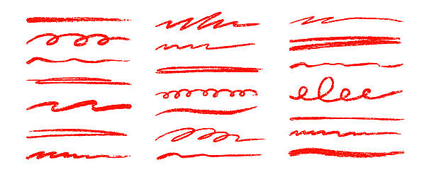 istock Red line underline crayon pencil brush stroke set. Handwritten highlight doodle sketch scribble underline set. Crayon stroke hand drawn red color text highlight shape. Vector 2219706692