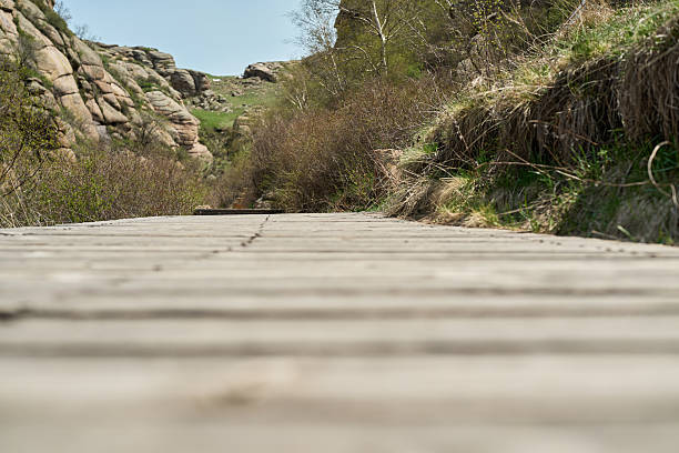 Hiking Wooden Trail Path in a Mountainous Area View