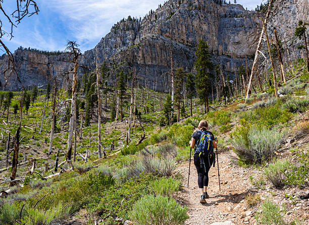 Female Hiker on The Echo Trail, Spring Mountains National Recreation Area, Nevada, USA