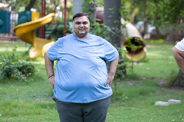 istock Overweight indian man standing in summer park. Smiling Plus size guy looking camera. Obesity concept. 2219724242
