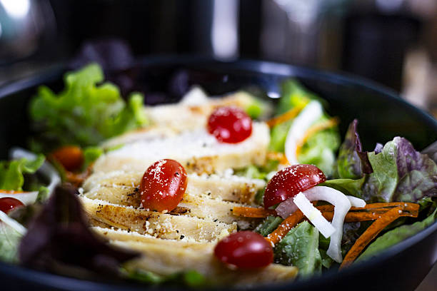 Fried Chicken Fillet And Fresh Vegetable Salad In A Bowl