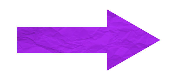 Purple crumpled paper arrow isolated on white background