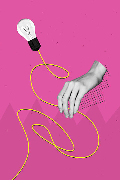 istock Trend artwork creative sketch 3D photo collage of mind brainstorming jigsaw solution anonymous hand hold line rope idea lamp electric 2219743509