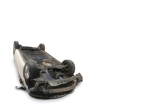 istock Car damaged after overturned, isolated on white background. Car accident. 2219748444