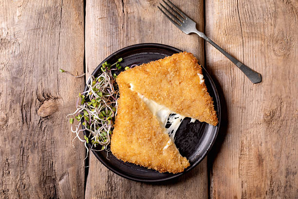 Fried Cheese Wedge Black Pan Wooden