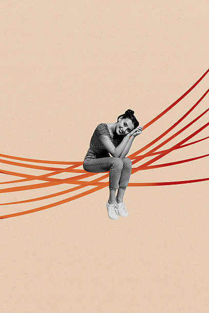 istock Composite sketch image design trend artwork collage of contemporary sketch copyspace young lady sit rope model posing smile success 2219762233