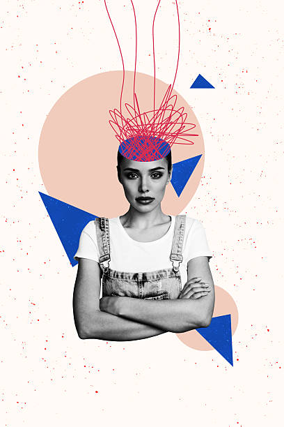 istock Composite image montage trend artwork collage of apathy mental stress problem therapy portrait young lady stand half head open line mess 2219763083