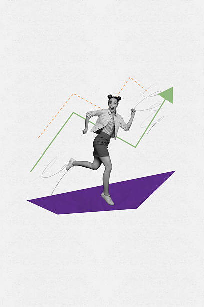 istock Creative collage image of young girl run fast wealth on geometry figure arrow white background 2219763155